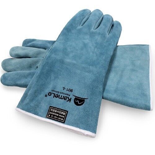 KameLo 901-L Leather Welding Camping Gloves Heat Resistant TIG Arc Grain (Blue)