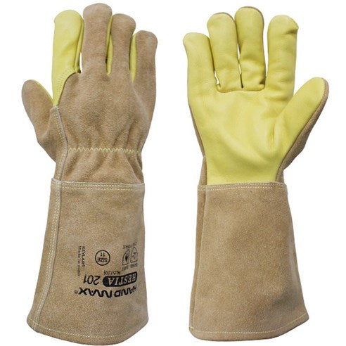 Hestia Hand-Max Gloves Leather Made with Kevlar Heat Resistant Grain Camping