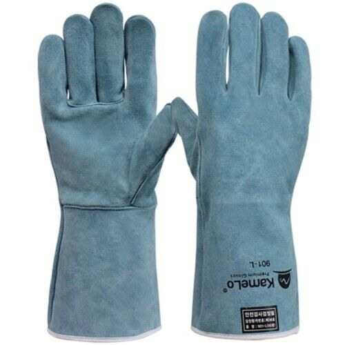 KameLo 901-L Leather Welding Camping Gloves Heat Resistant TIG Arc Grain (Blue)