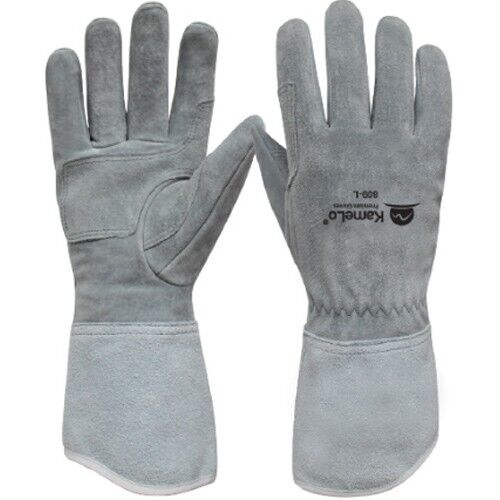 KameLo 809-L Leather Welding Camping Gloves Heat Resistant TIG Arc Grain (Gray)