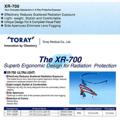 Toray XR-700 Ultra Light 0.07mmPb X-Ray Radiation Protective Eyewear Leaded Lens (Blue)